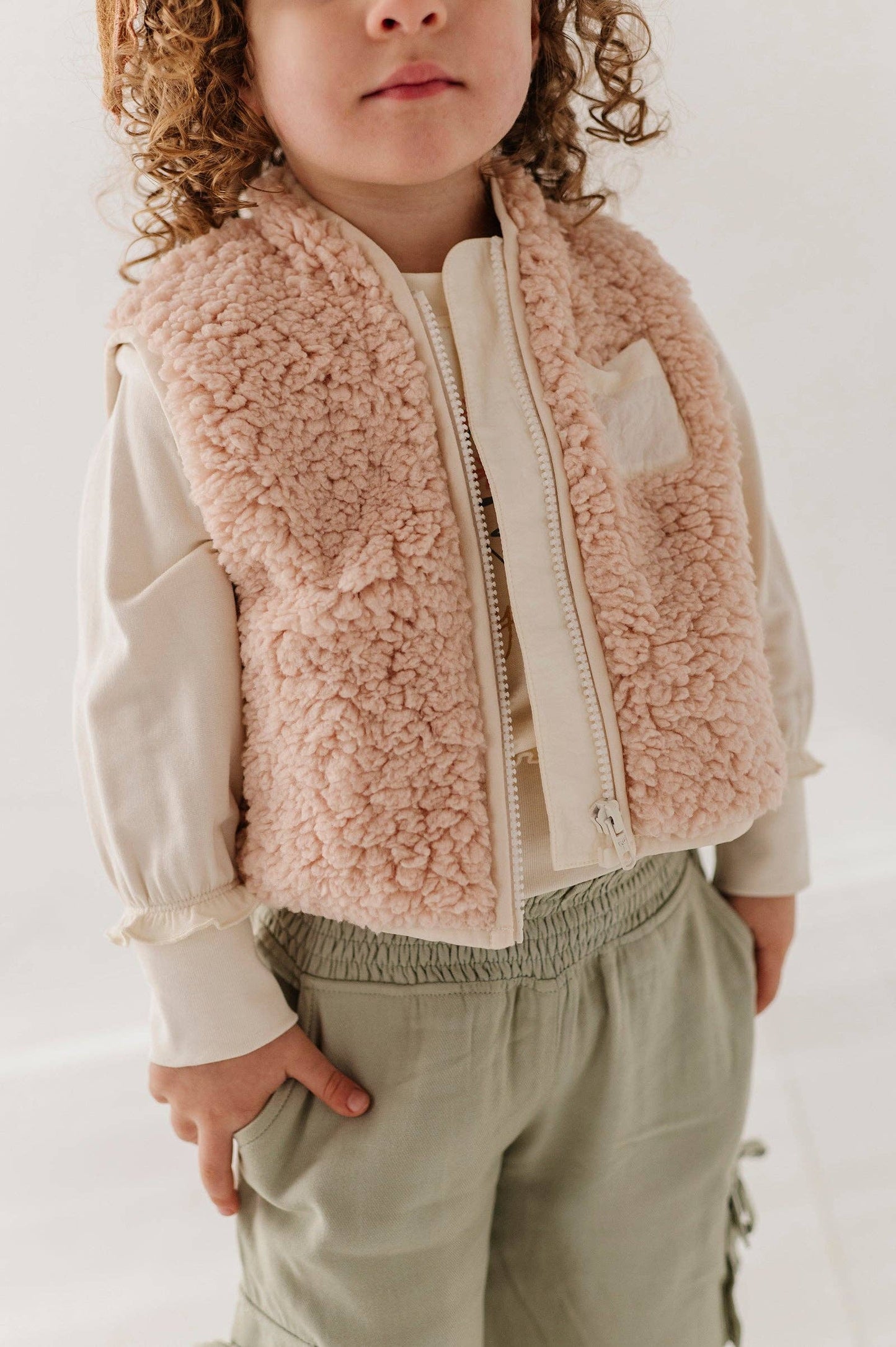Soft Pink Sherpa Zipper Vest