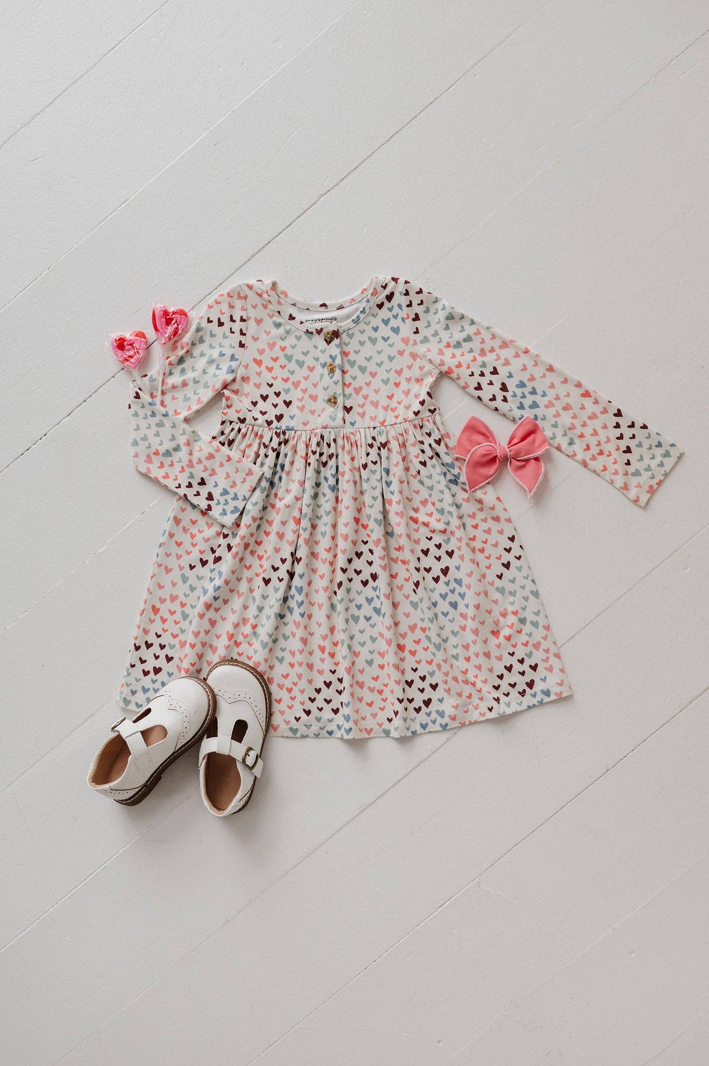 Rainbow Hearts Long Sleeve Henley Dress