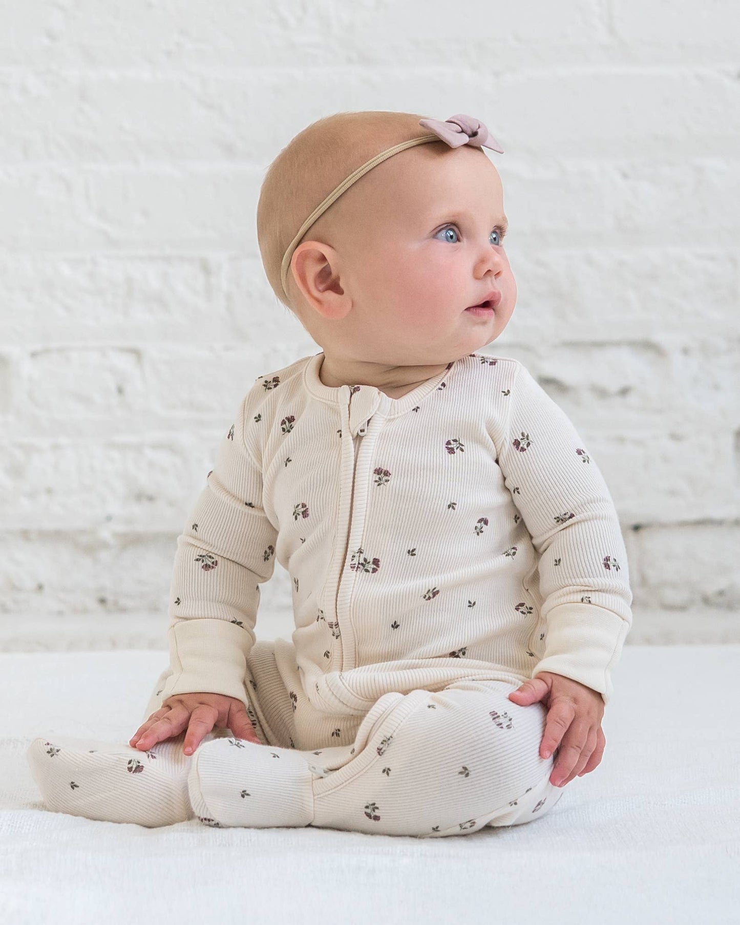 Organic Ribbed Zipper Footie - Lindsey Floral