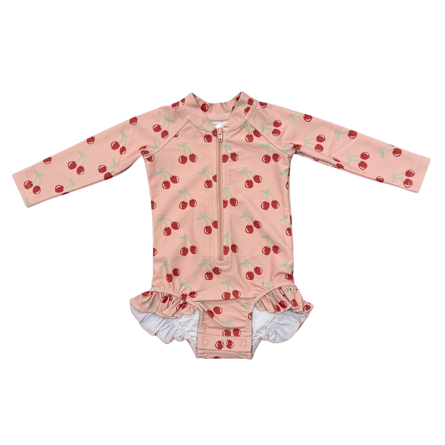 Cherries One-Piece Ruffle Rash Guard Swimsuit