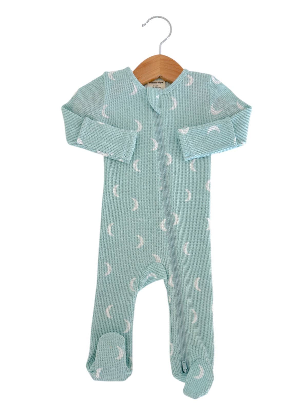 Organic Waffle 2-Way Zip Footie - Light Blue Moon