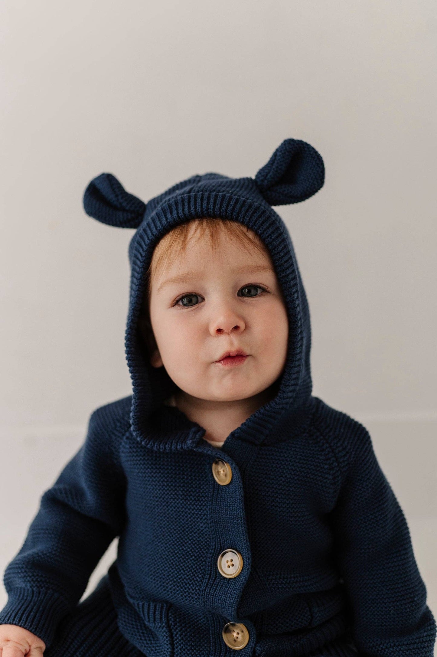 Navy Knit Cotton Teddy Hoodie