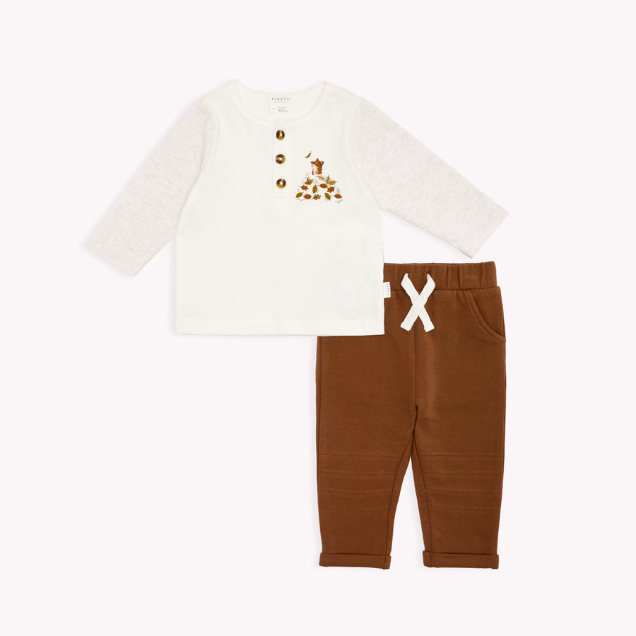 Baby 2Pc Set: L/S Henley + Pant Knit: Milk Off White