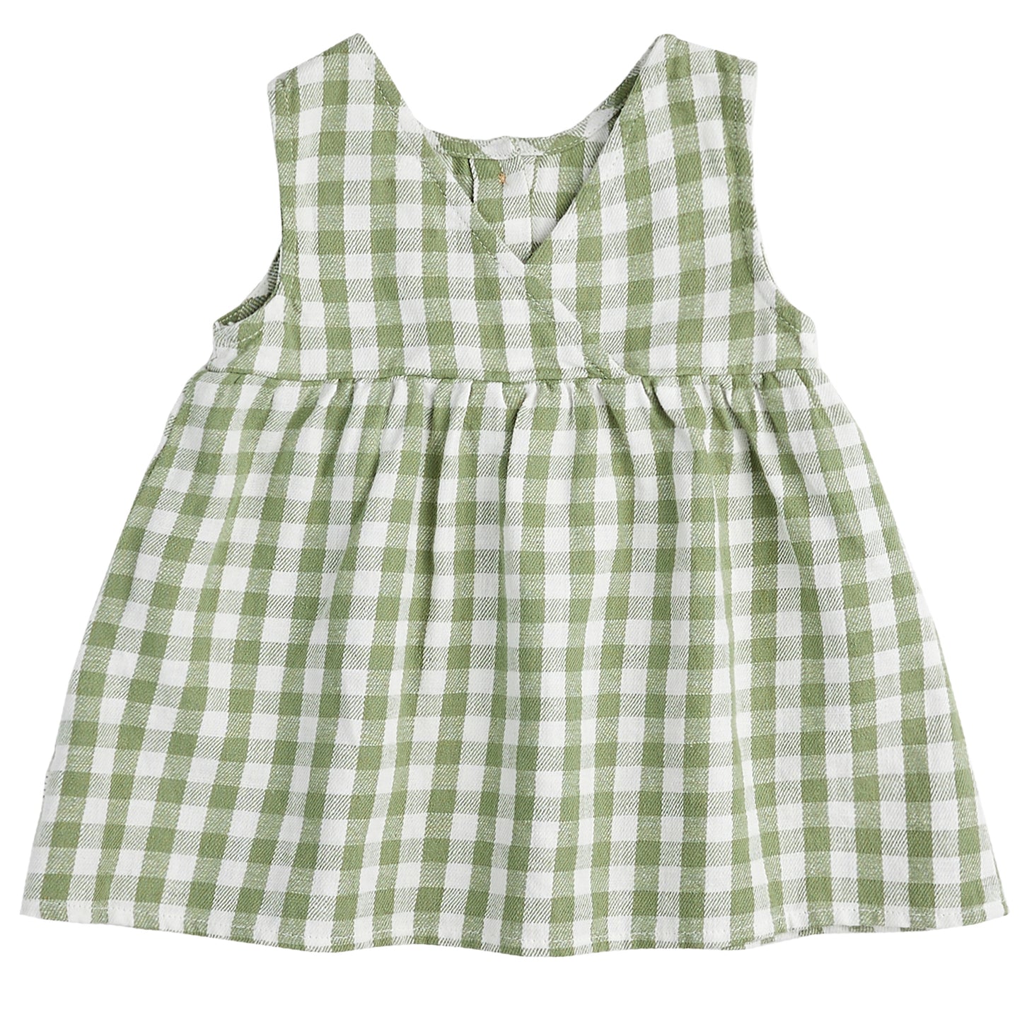 Baby 2Pc Set:Sleeveless Dress Top + Short Woven: Green