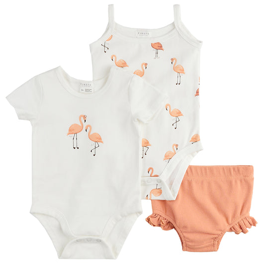 Baby 3Pc Set: 2 Diaper Shirts + Short Knit: Off White Shading