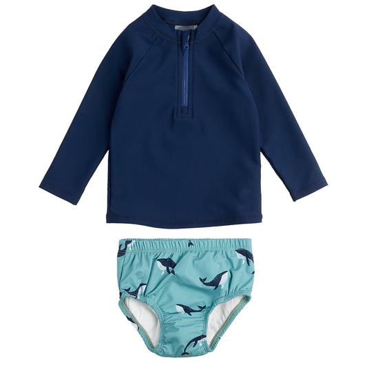 Baby Boy 2Pcs Swim Set: Top + Swim Diaper Knit: Navy