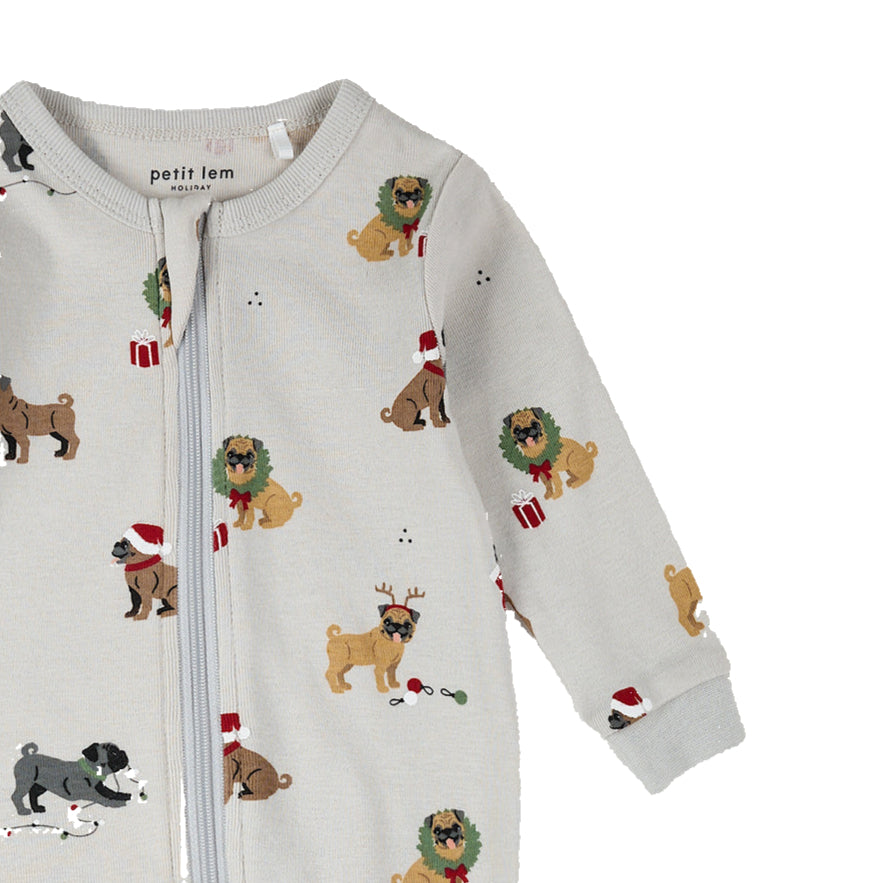 Holiday Pugs Print on Light Grey Sleeper