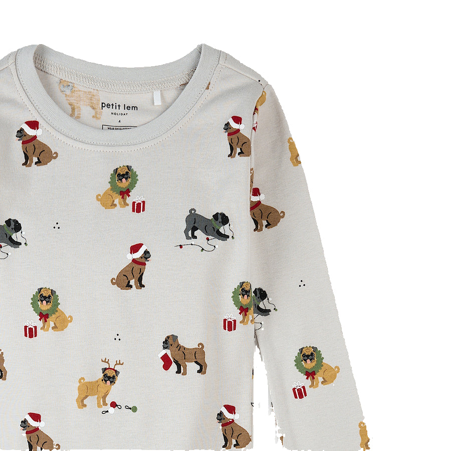 Holiday Pugs Print on Light Grey PJ Set
