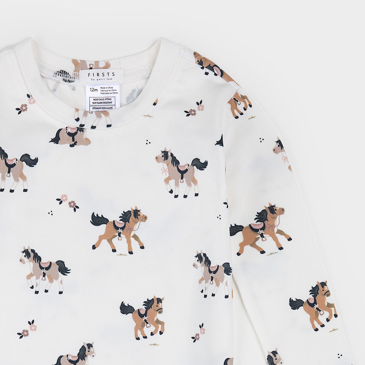 Pony Print on Off-White Infant LunaKnit PJ Set