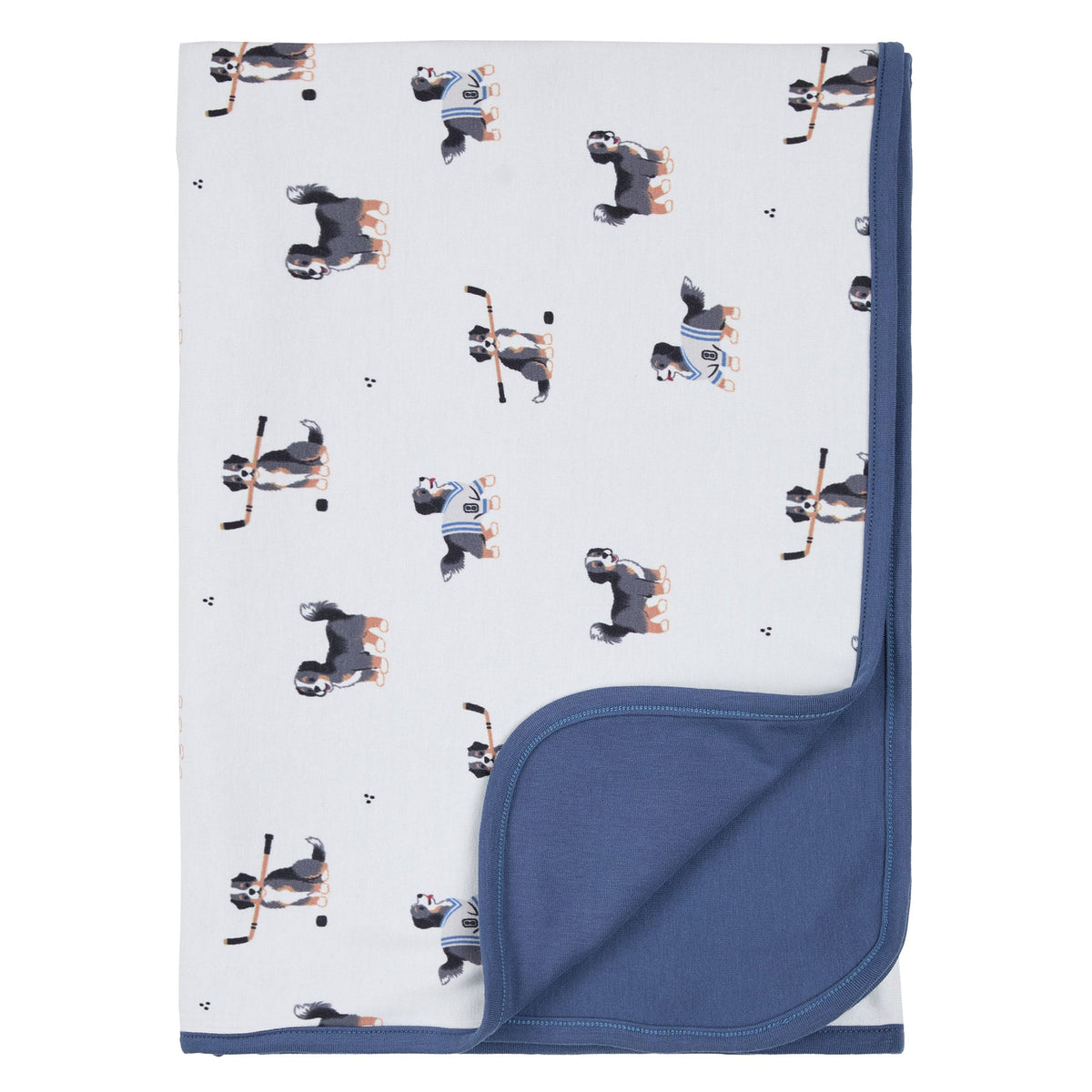 Hockey Dogs Jersey Blanket flat lay