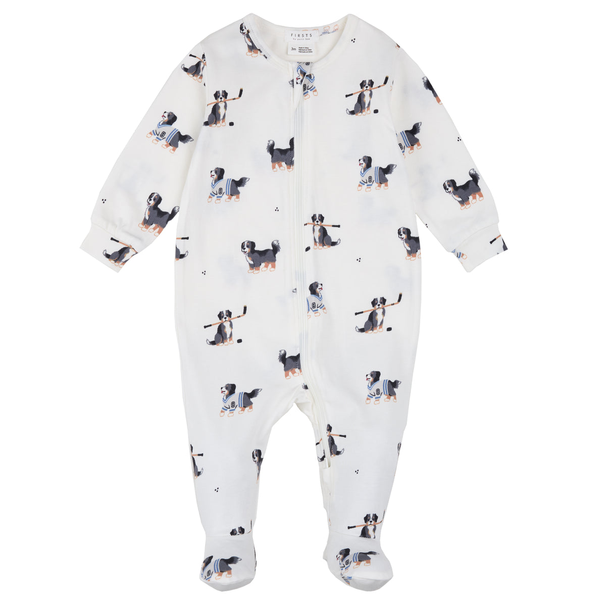 Hockey Dogs Footed Sleeper flat lay