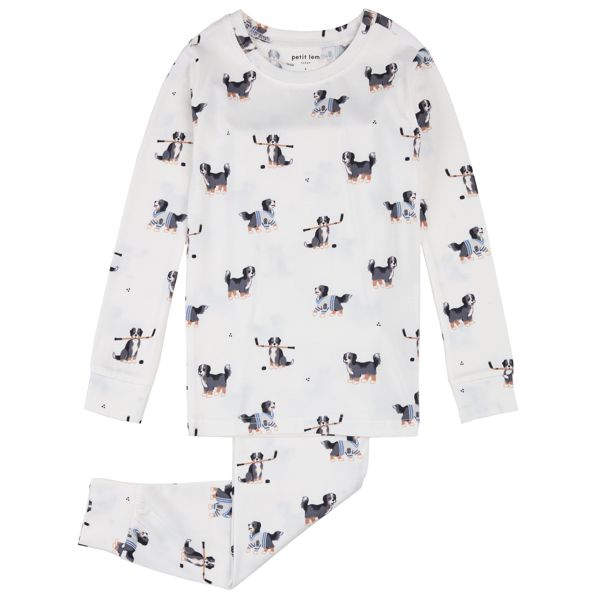 Hockey Dogs Two-Piece Pajama Set flat lay