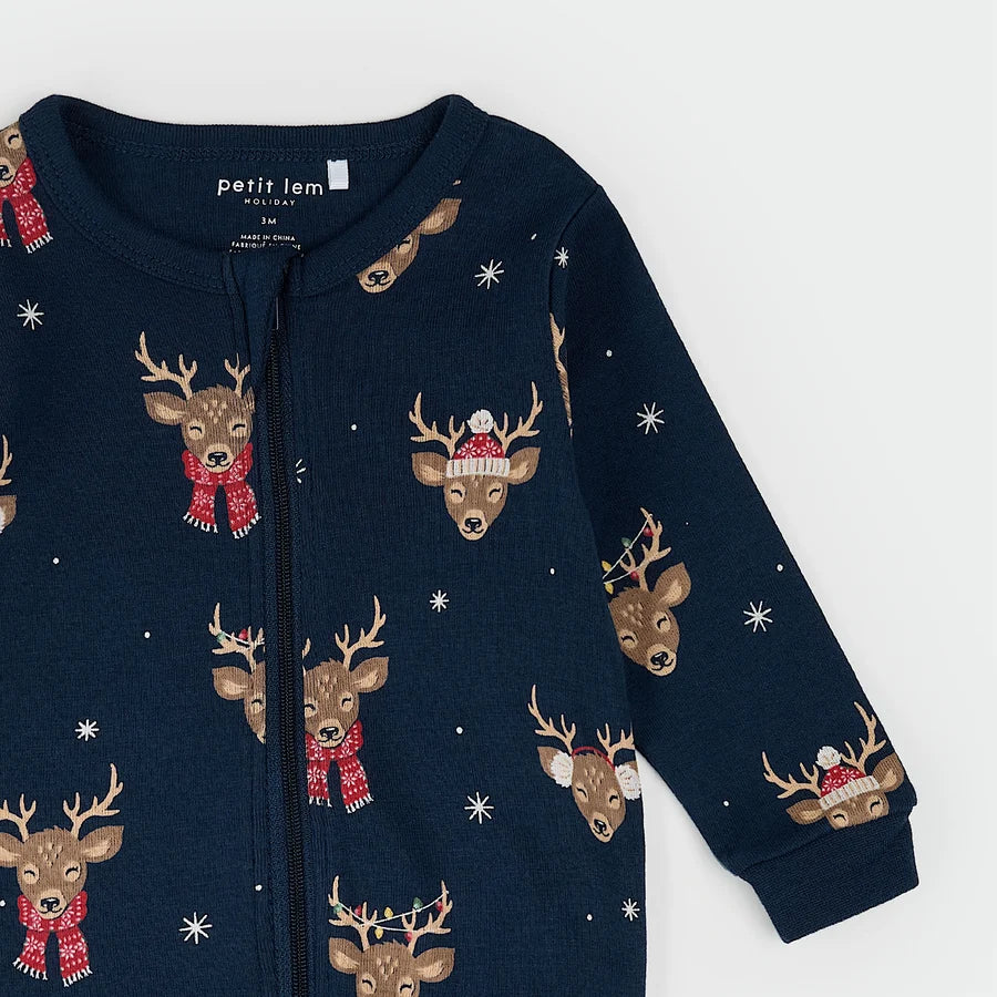 Reindeer Run Navy Footed Sleeper