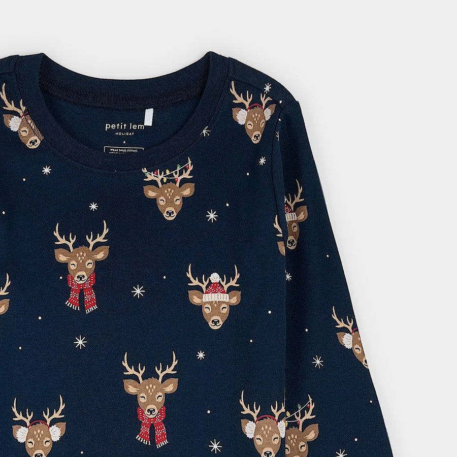 Reindeer Run Navy Baby Pj Set