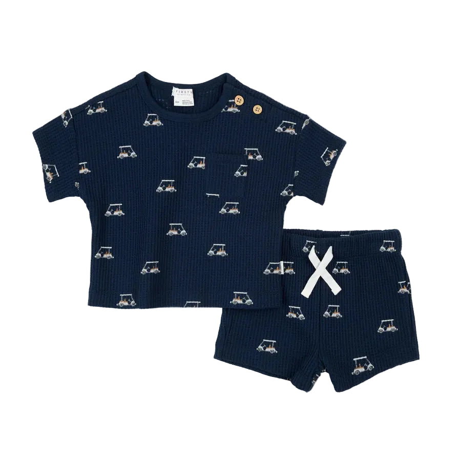 Golf Cart Navy Waffle Knit S/S Top + Short