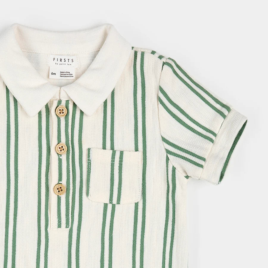 Organic Green Stripe Polo Romper