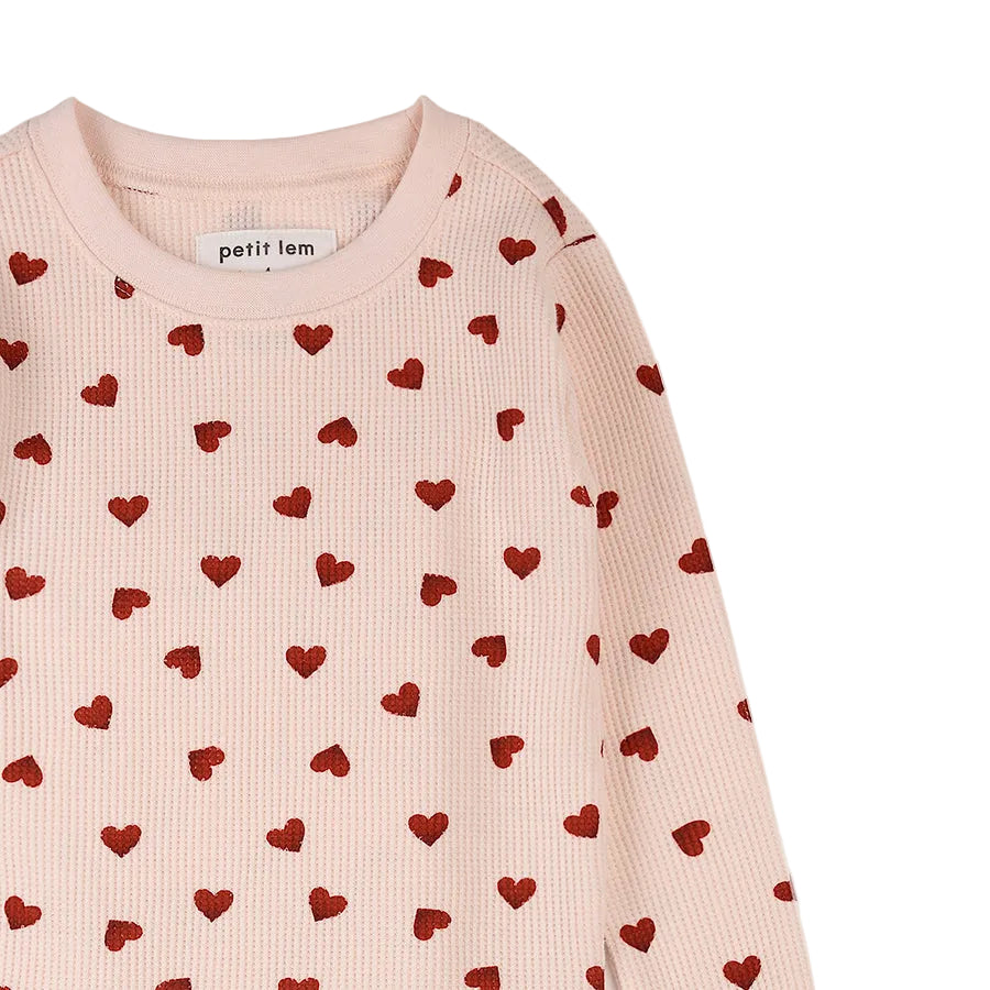 Pink Peony Hearts Waffle PJ Set