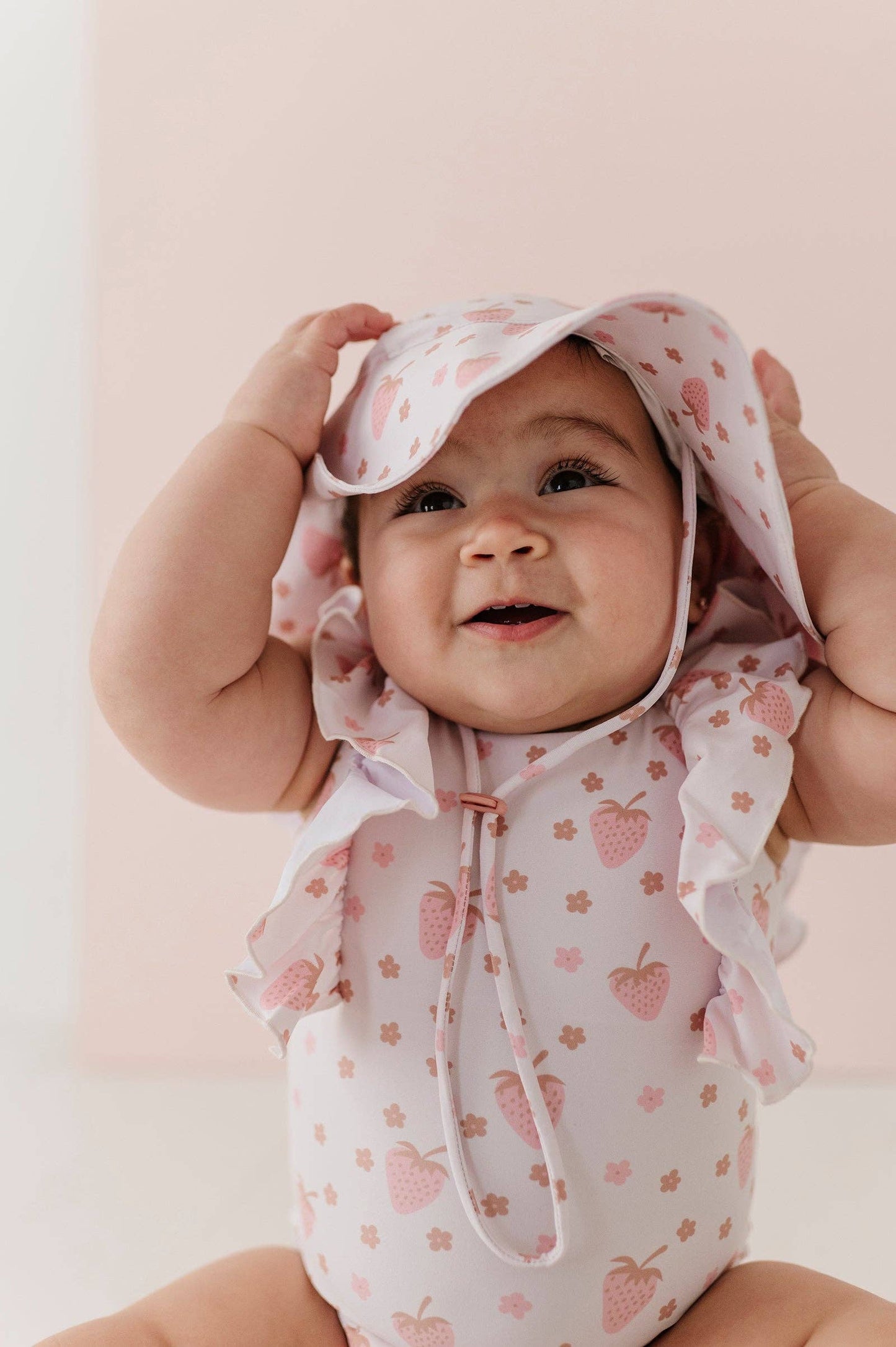 Strawberries Ruffle Sleeve Cross Back Swimsuit