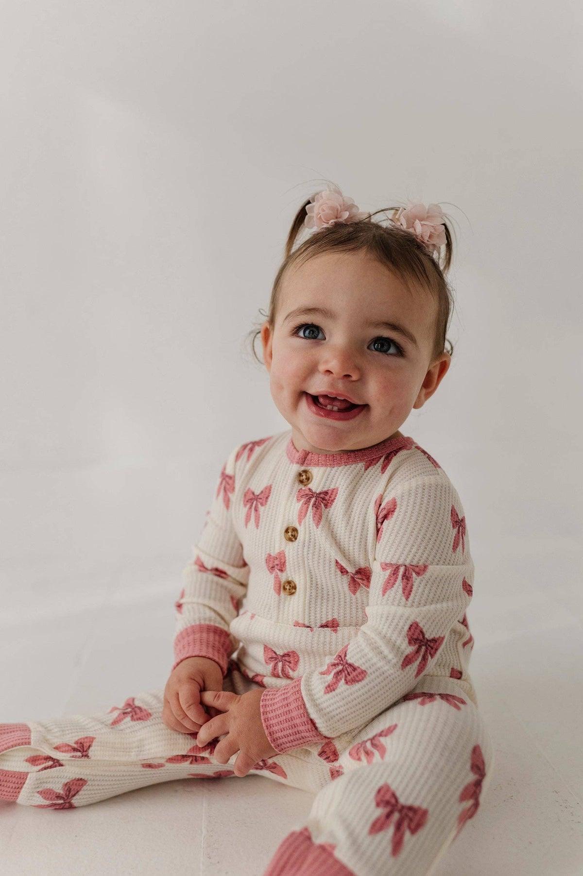 Rose Elegance Bows Waffle Romper