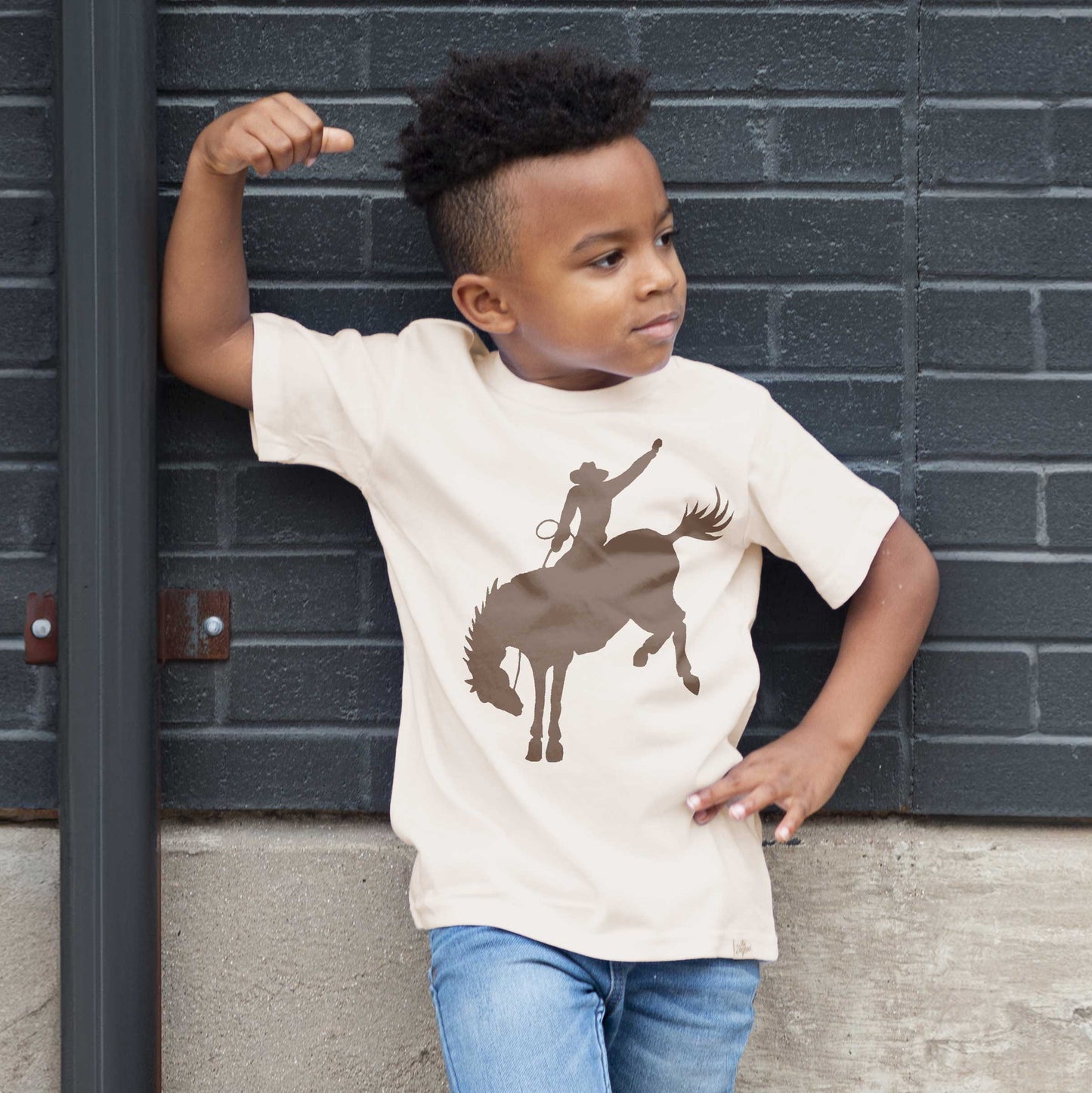 Kids Bronco Western T-Shirt White Graphic Tee