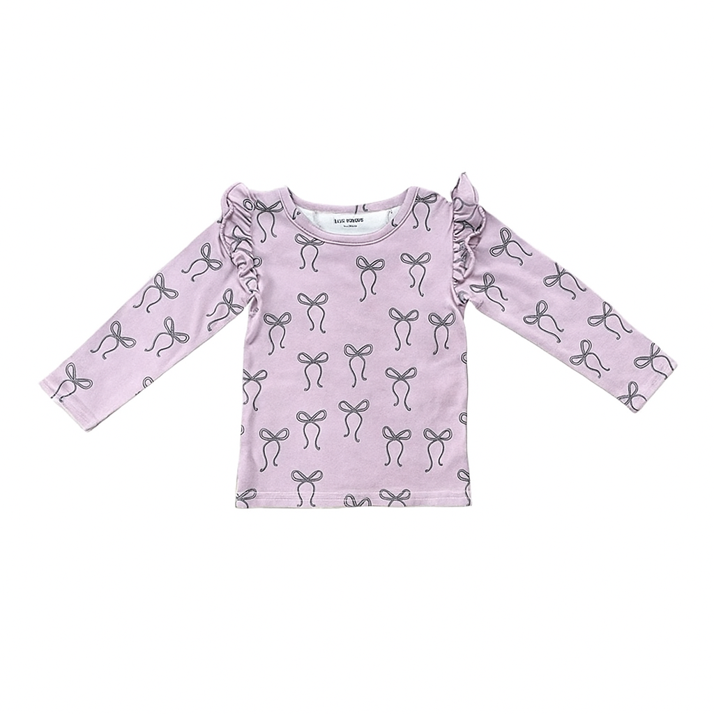Long Sleeve Ruffle Top: Hair Bow