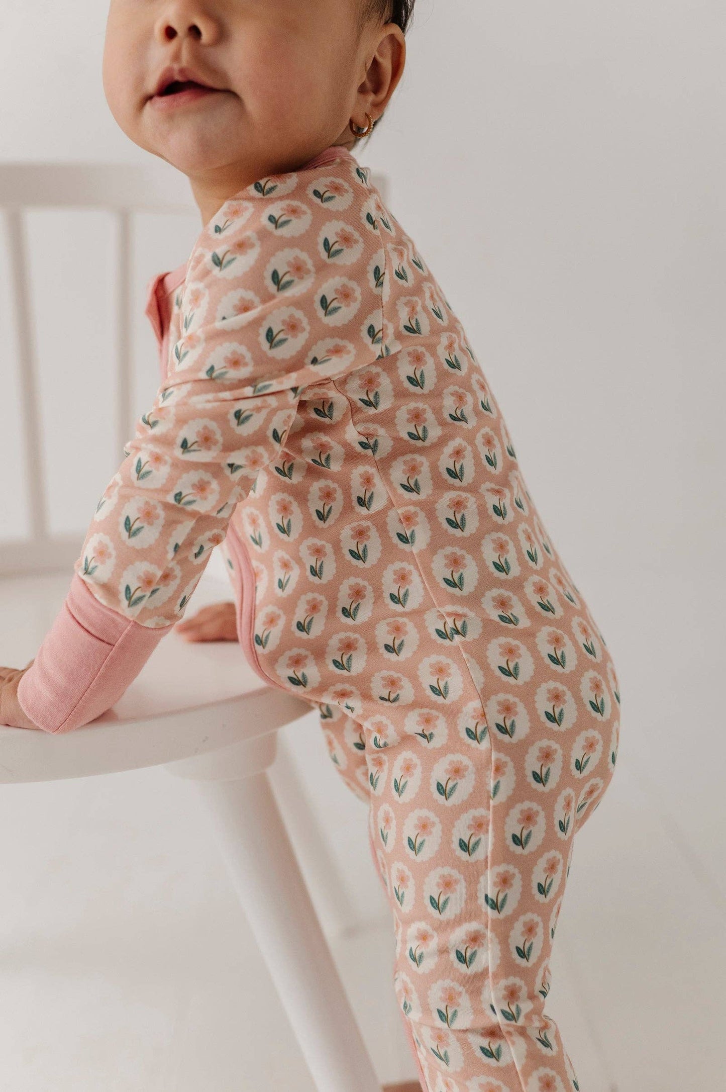 Framed Flower Long Sleeve Zip Romper