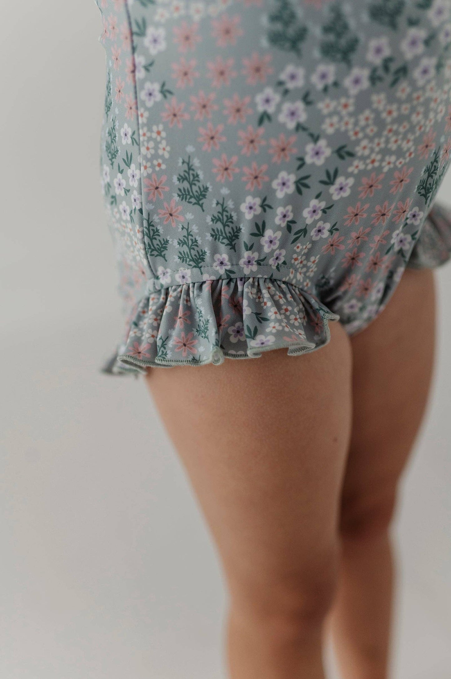 Aqua Grey Floral One-Piece Ruffle Rash Guard Swimsuit