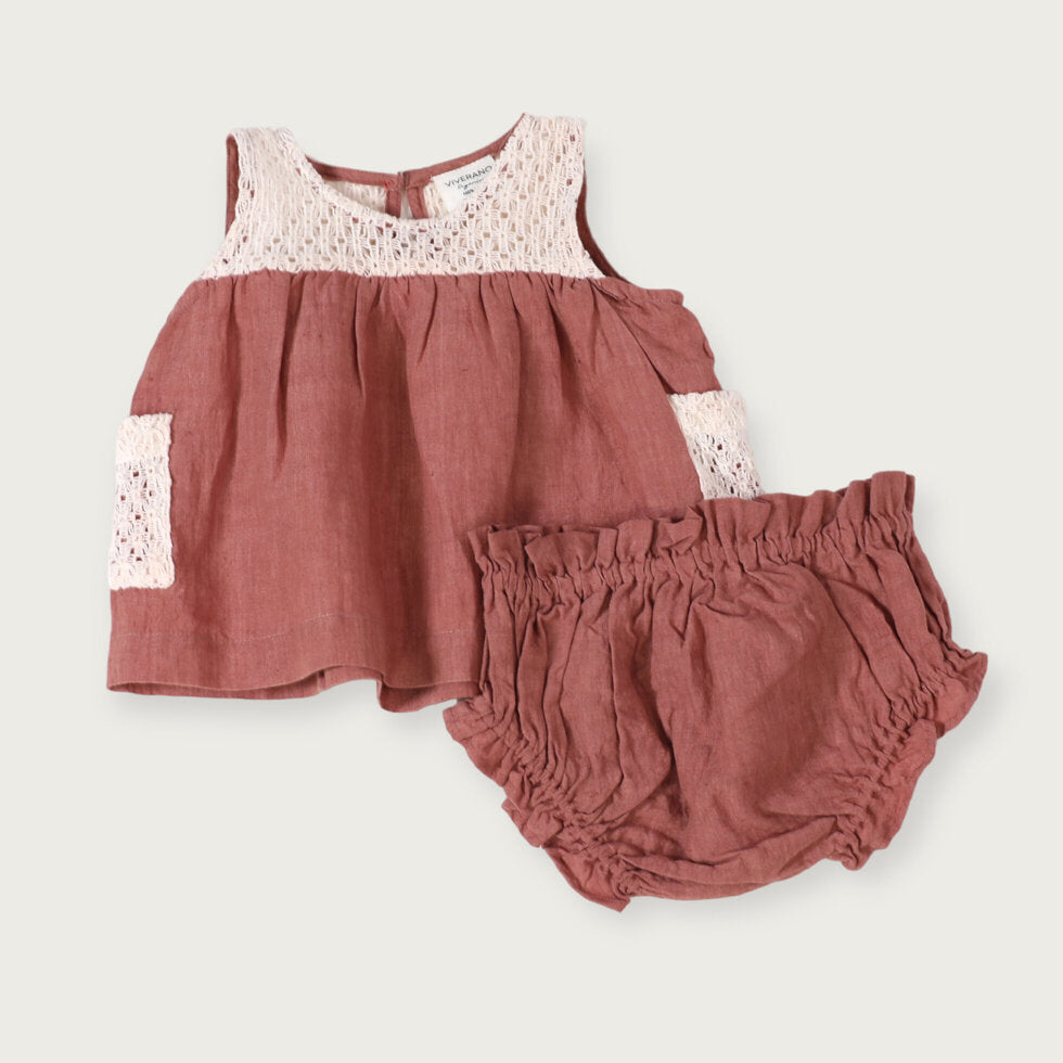 Mirabelle Linen Crochet Baby Dress + Bloom: Terracotta Lin