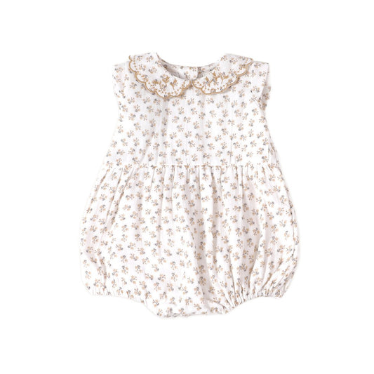 Olivia Floral Embroidered Collar Sleeveless Baby Bubble Romper: Mustard Floral