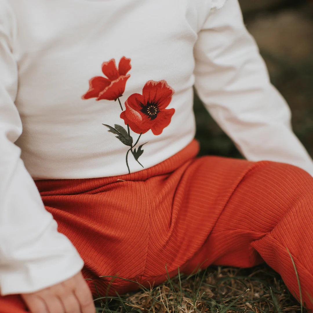 Off White Poppy Long Sleeve Onesie
