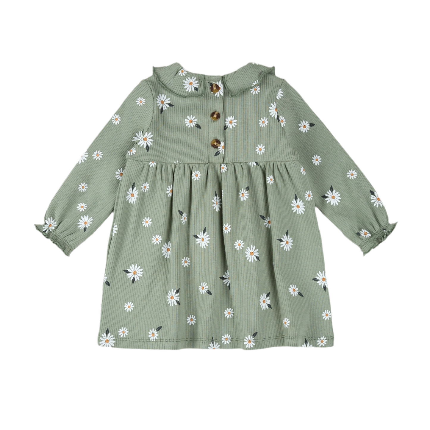 Sage Green Daisy Print Ribbed Dress