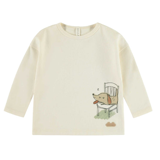 Cream Long-Sleeved T-shirt with a Dog