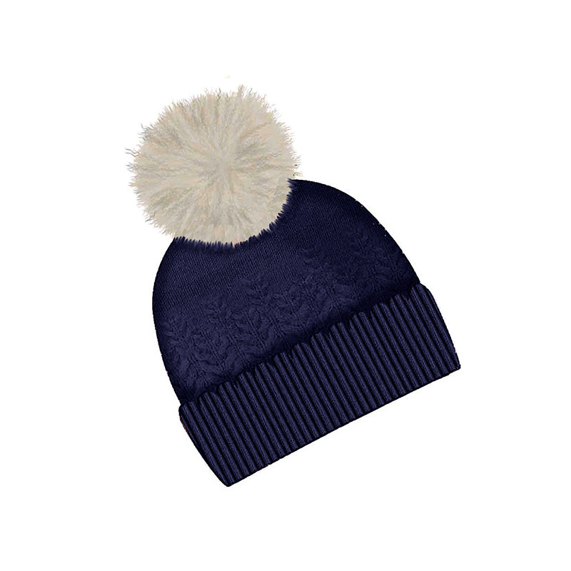 Knit Puff Ball Beanie - Navy