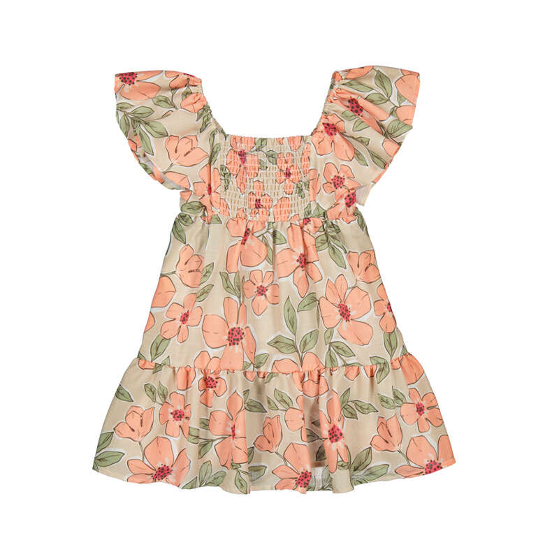 Tangerine Floral Printed Smocked Dress