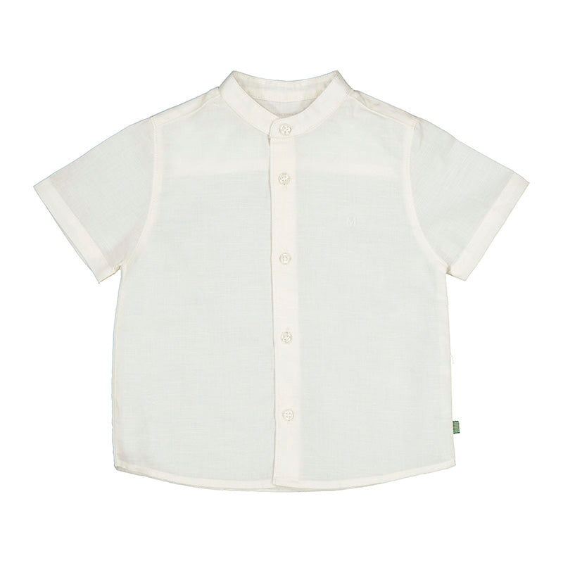 Natural S/s linen mao collar shirt