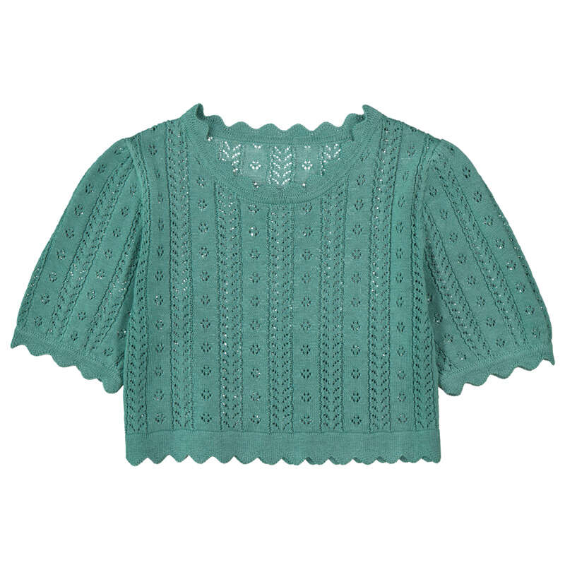 Mint Pointelle Knit Scalloped T-shirt