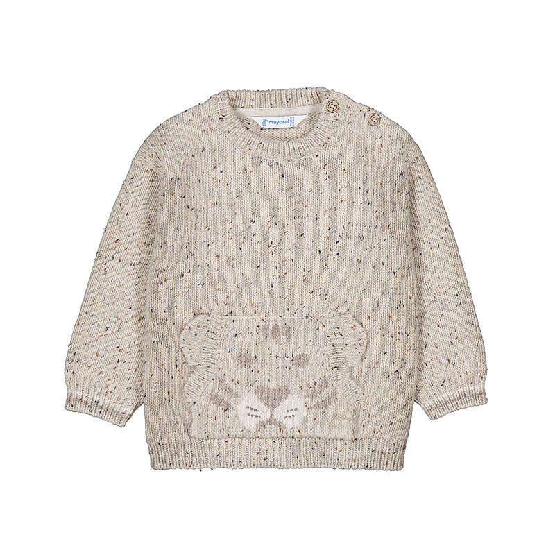 Tiger Face Pocket Sweater- Tweed