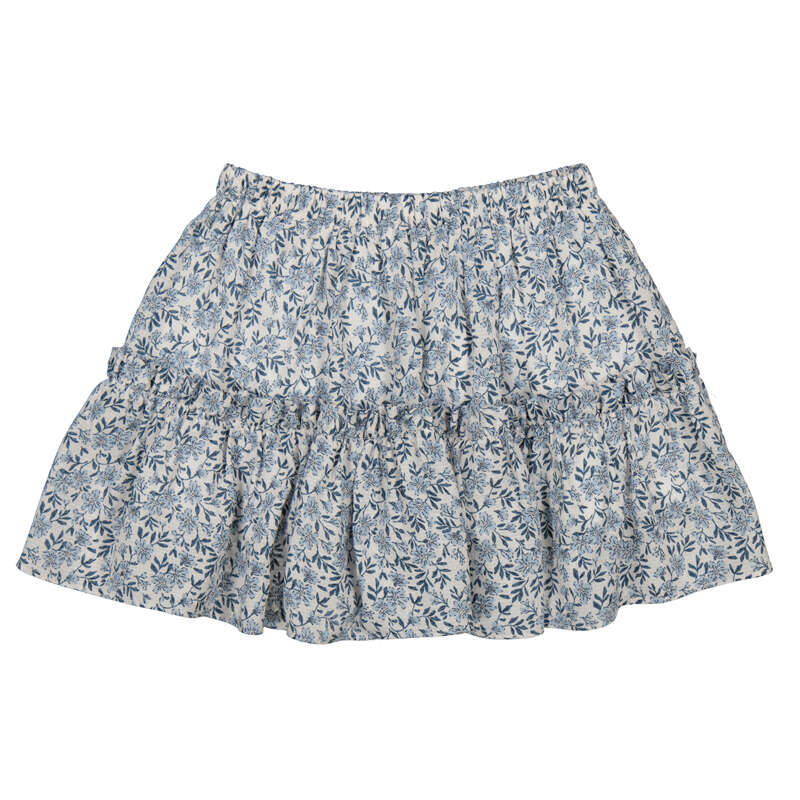 Sky Blue Floral Printed Dobby Skirt