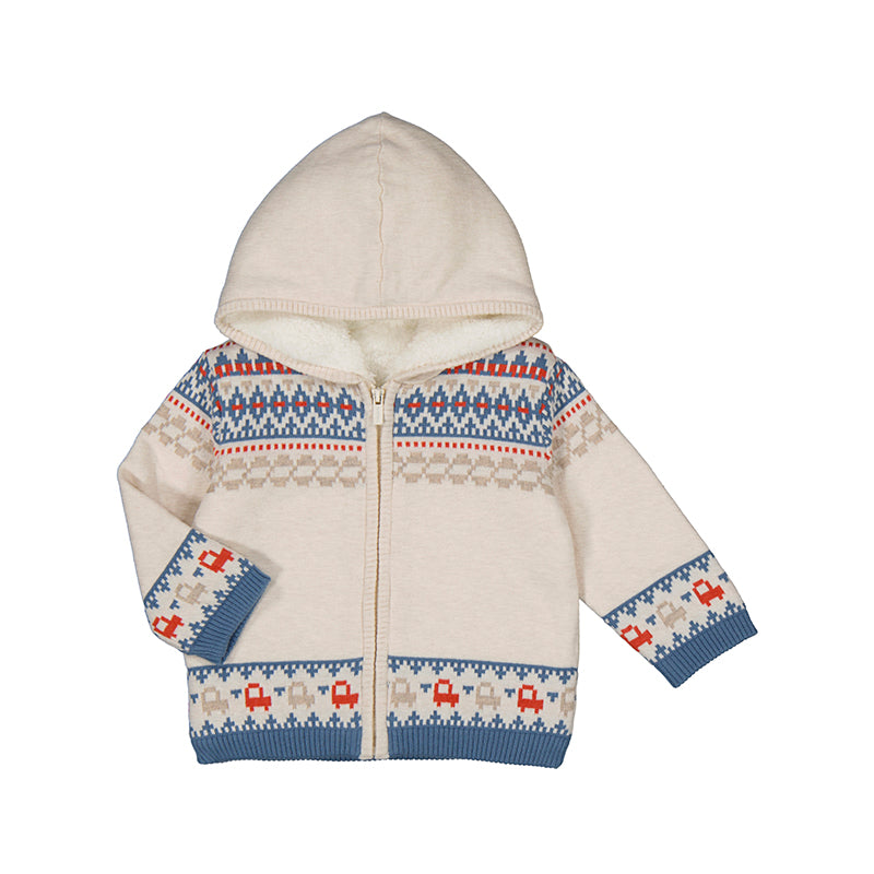 Knit Jacquard Zip-Up Sweater: Heather Cream