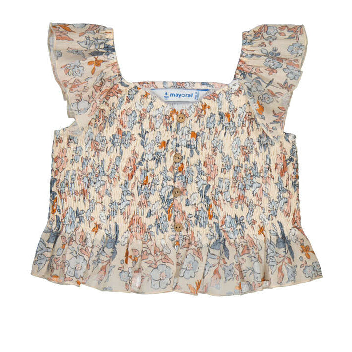 Salmon Floral Printed Bambula Top