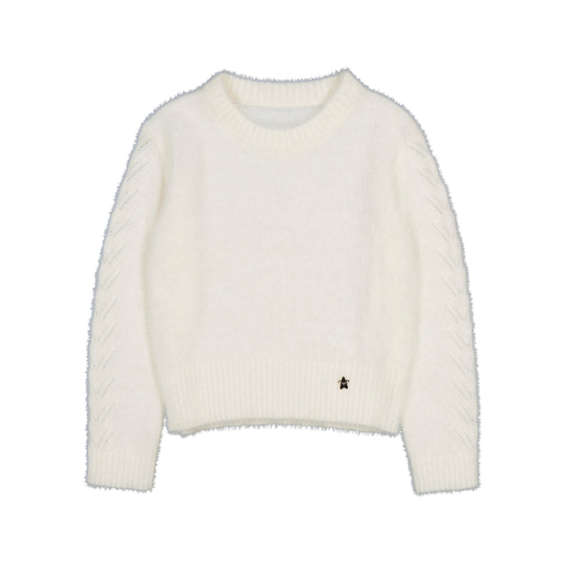 Ecru Faux Fur Knit Sweater