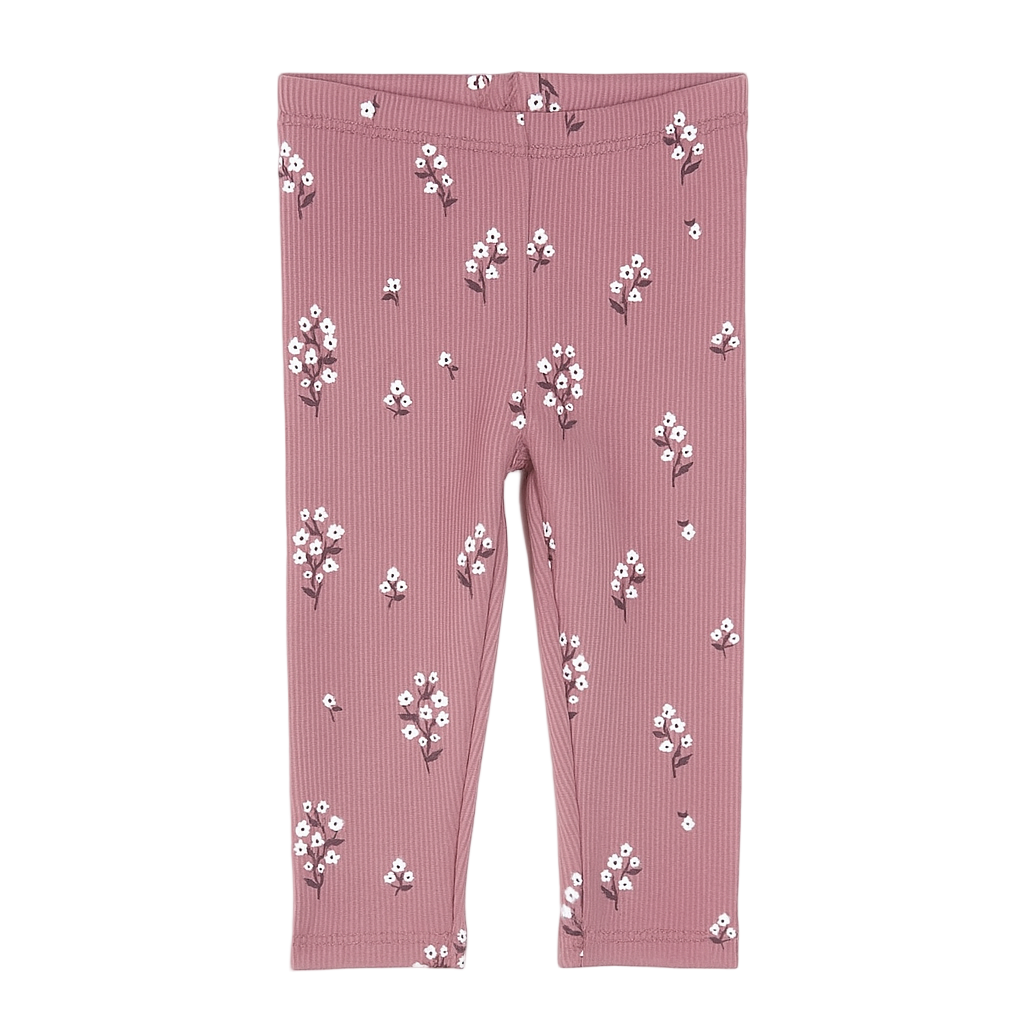 White Flowers Print on Mauve Leggings