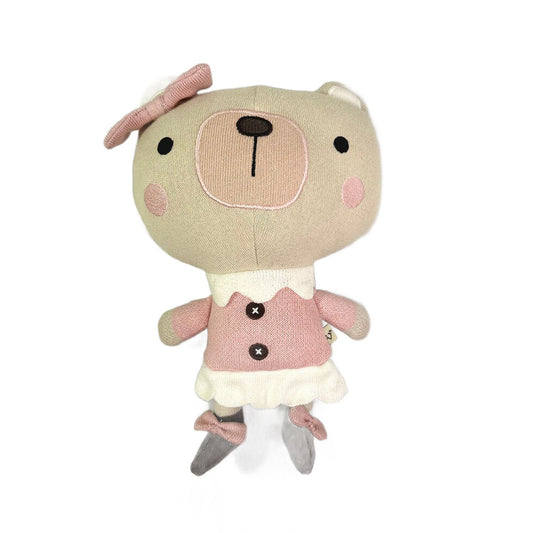 Frankie Bear Organic Cotton Fine Knit Stuffed Animal Toy: Pink