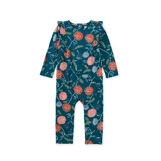 Ruffle Shoulder Baby Romper: Folk Floral