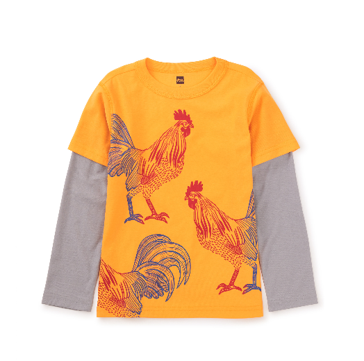 Rooster Layer Sleeve Tee: ORANGE ZEST