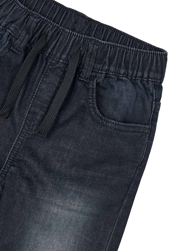 Black Denim Drawstring Waist Jeans