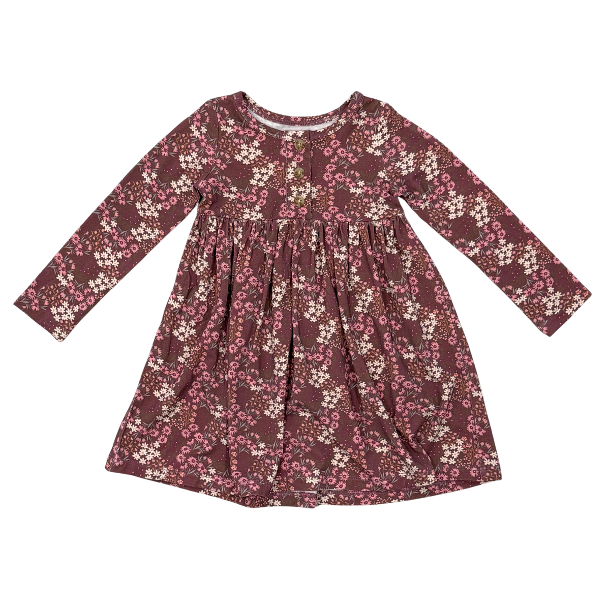 Cluster Garden Floral Long Sleeve Henley Dress