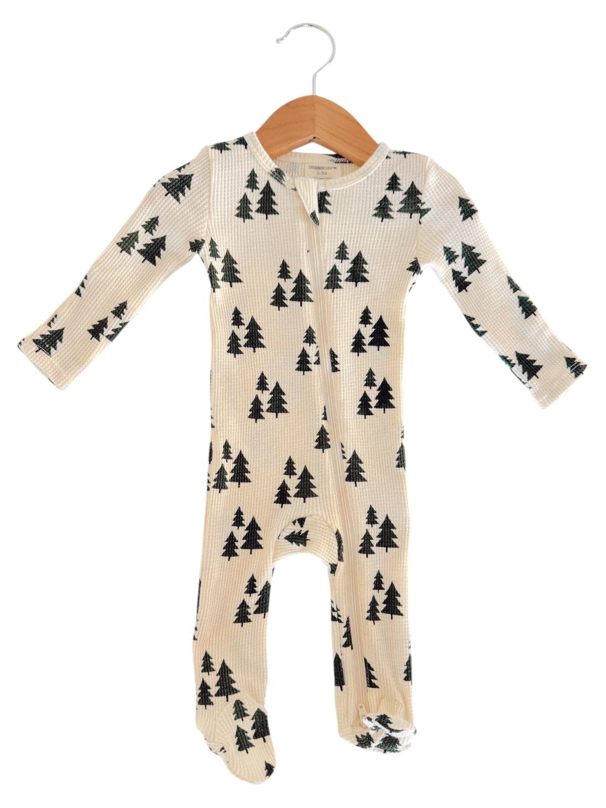 Organic Waffle 2-Way Zip Footie - Forest Green Trees