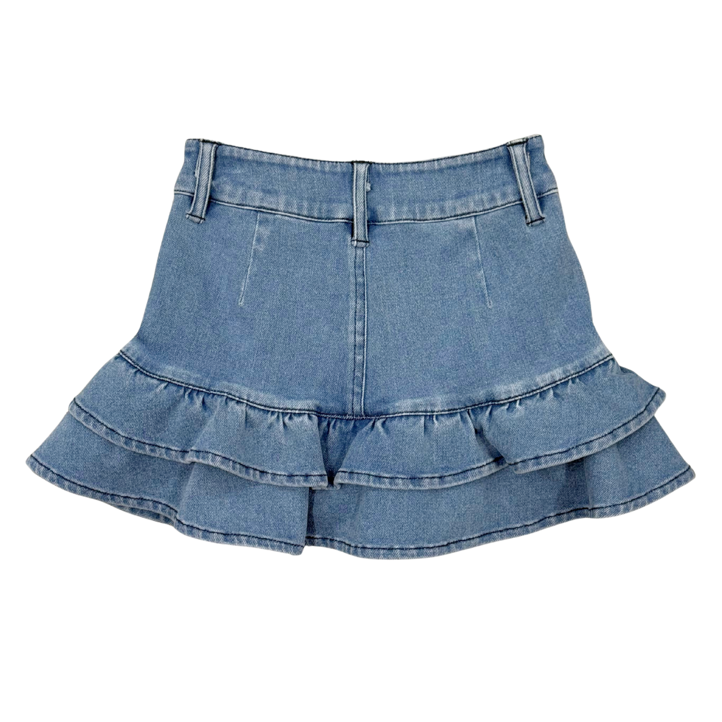 Mid Blue Wash Double Tiered Denim Skirt