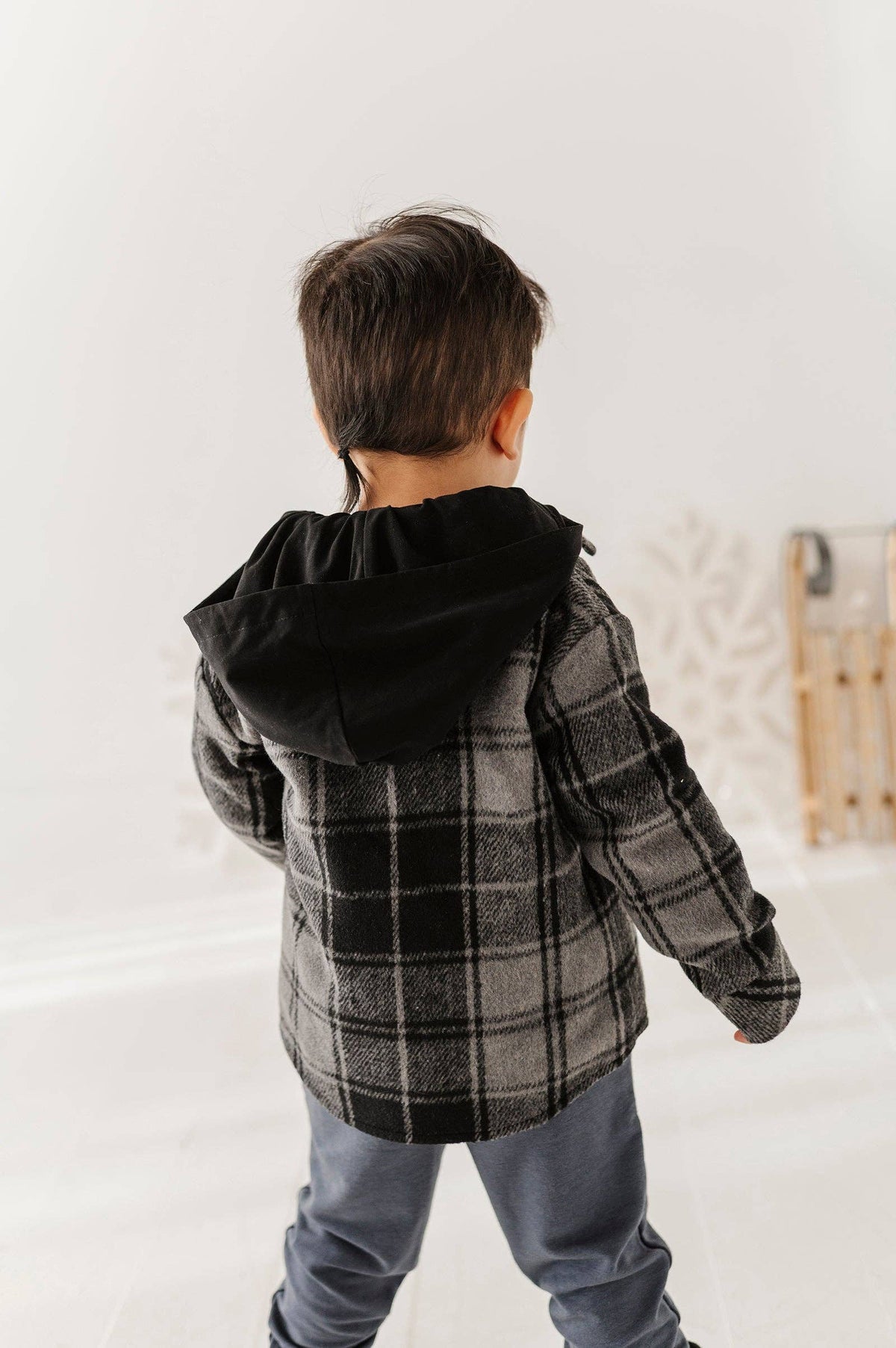 Charcoal Plaid Hooded Shacket